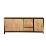 Dressoir Mangohout Natural - 210 cm - 3 Deuren & 3 Lades - Greeploos