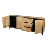 Dressoir Mangohout Natural - 210 cm - 3 Deuren & 3 Lades - Greeploos