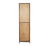 Opbergkast Naturel Mangohout - 60 cm - Twee Greeploze Deuren en Metalen Onderstel