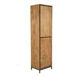 Opbergkast Naturel Mangohout - 60 cm - Twee Greeploze Deuren en Metalen Onderstel