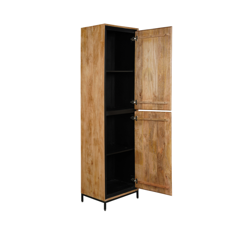 Opbergkast Naturel Mangohout - 60 cm - Twee Greeploze Deuren en Metalen Onderstel