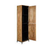 Opbergkast Naturel Mangohout - 60 cm - Twee Greeploze Deuren en Metalen Onderstel