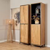 Opbergkast Naturel Mangohout - 60 cm - Twee Greeploze Deuren en Metalen Onderstel