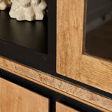 Vitrinekast Naturel Mangohout - 160 cm - Zes Greeploze Deuren en Industrieel Design
