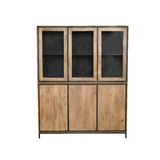 Vitrinekast Naturel Mangohout - 160 cm - Zes Greeploze Deuren en Industrieel Design