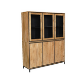 Vitrinekast Naturel Mangohout - 160 cm - Zes Greeploze Deuren en Industrieel Design