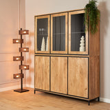 Vitrinekast Naturel Mangohout - 160 cm - Zes Greeploze Deuren en Industrieel Design