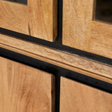 Vitrinekast Naturel Mangohout - 160 cm - Zes Greeploze Deuren en Industrieel Design