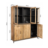 Vitrinekast Naturel Mangohout - 160 cm - Zes Greeploze Deuren en Industrieel Design