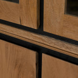 Vitrinekast Naturel Mangohout - 160 cm - Zes Greeploze Deuren en Industrieel Design