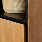 Boekenkast Naturel Mangohout - 60 cm - 220 cm Hoog - Inclusief Deur en Open Vakken