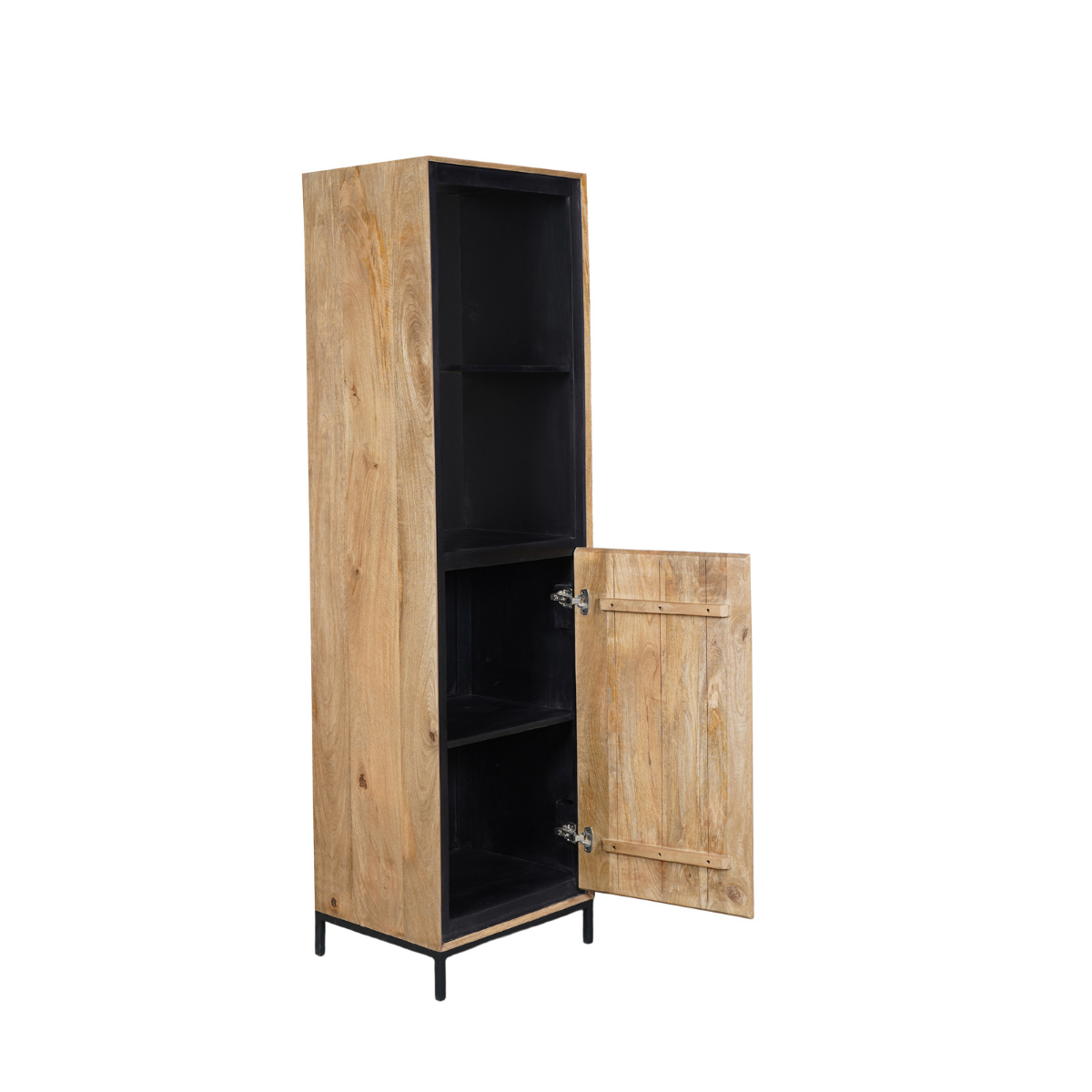 Boekenkast Naturel Mangohout - 60 cm - 220 cm Hoog - Inclusief Deur en Open Vakken