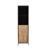 Boekenkast Naturel Mangohout - 60 cm - 220 cm Hoog - Inclusief Deur en Open Vakken