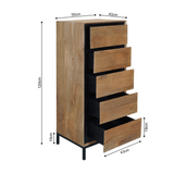 Ladekast Naturel Mangohout - 50 cm - 5 Greeploze Lades