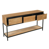 Sidetable Naturel Mangohout - 150 cm - 3 Greeploze Lades en Legplank