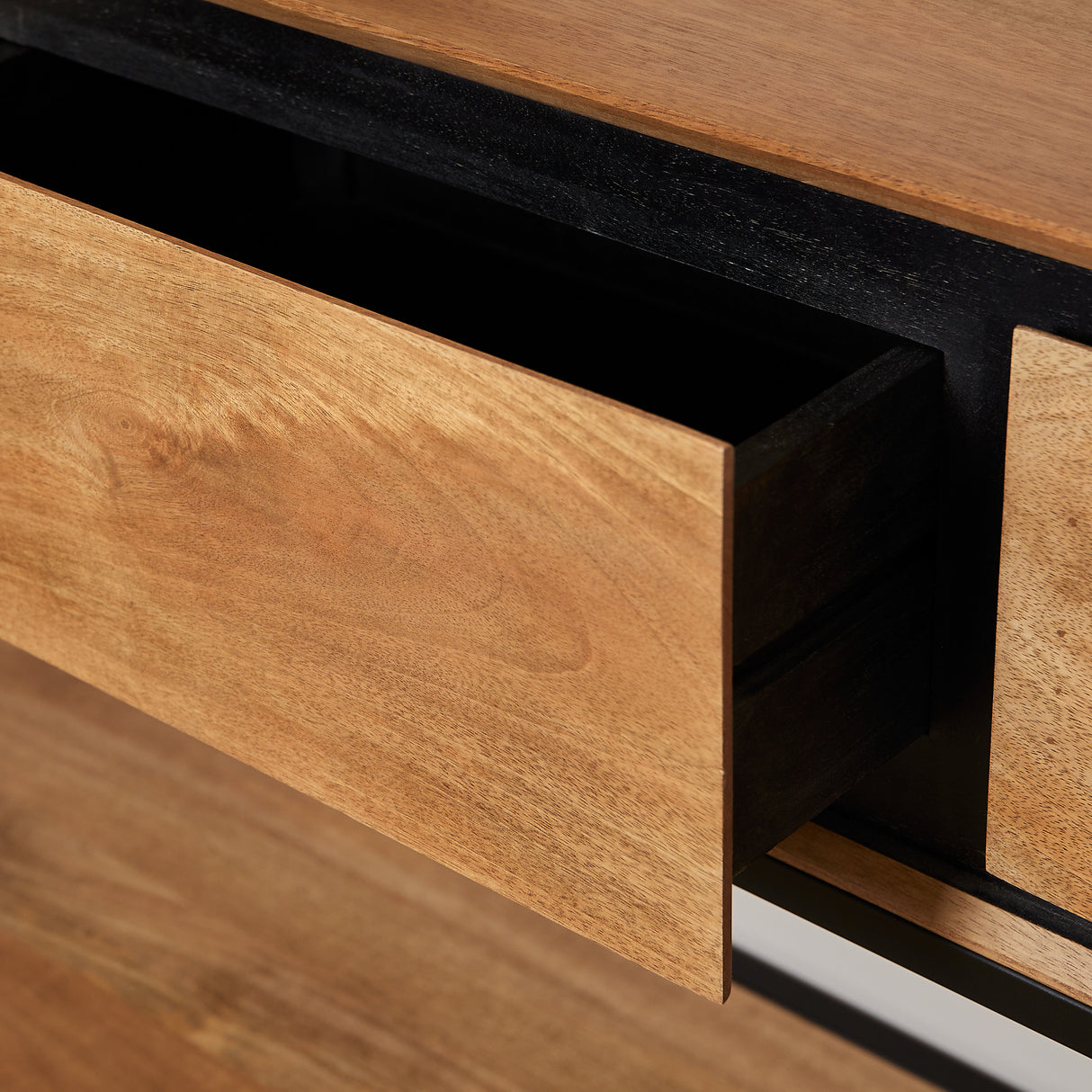Sidetable Naturel Mangohout - 180 cm - 4 Greeploze Lades en Legplank