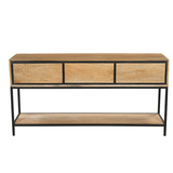 Sidetable Naturel Mangohout - 150 cm - 3 Greeploze Lades en Legplank
