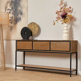 Sidetable Naturel Mangohout - 150 cm - 3 Greeploze Lades en Legplank