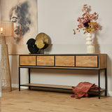 Sidetable Naturel Mangohout - 180 cm - 4 Greeploze Lades en Legplank