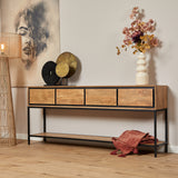 Sidetable Naturel Mangohout - 180 cm - 4 Greeploze Lades en Legplank
