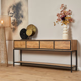 Sidetable Naturel Mangohout - 180 cm - 4 Greeploze Lades en Legplank