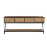 Sidetable Naturel Mangohout - 180 cm - 4 Greeploze Lades en Legplank