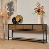 Sidetable Naturel Mangohout - 180 cm - 4 Greeploze Lades en Legplank