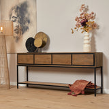 Sidetable Naturel Mangohout - 180 cm - 4 Greeploze Lades en Legplank