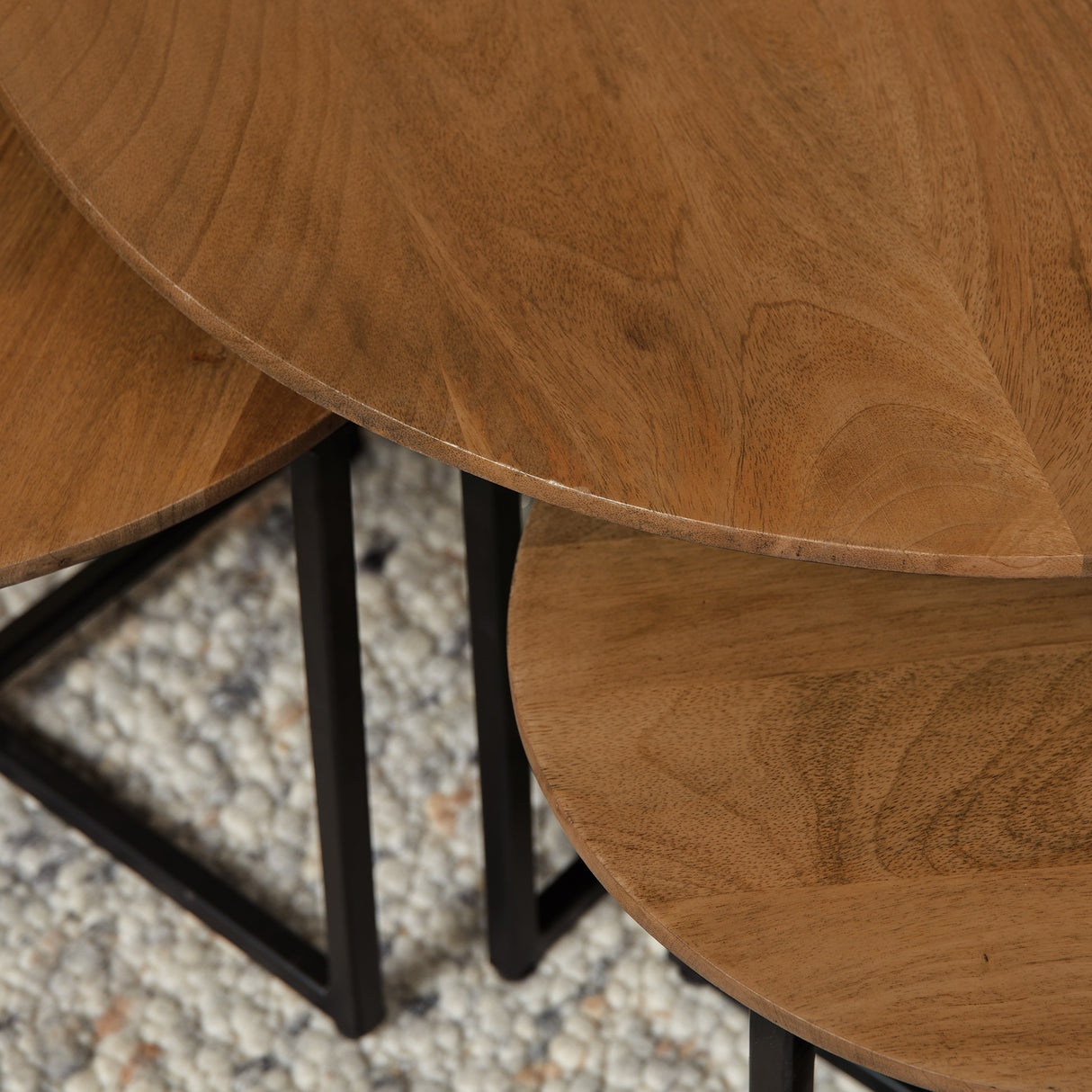 Ronde Salontafel Naturel Mangohout - Set van 3 - 70 cm