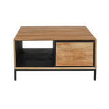 Vierkante Salontafel Naturel Mangohout - 80 cm - Inclusief Lades en Open Vak