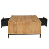 Vierkante Salontafel Naturel Mangohout - 80 cm - Inclusief Lades en Open Vak
