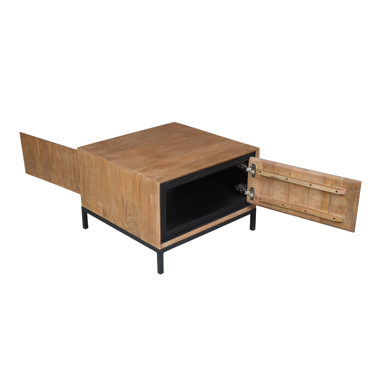 Bijzettafel Naturel Mangohout - 60 cm - Vierkant met Opbergvak
