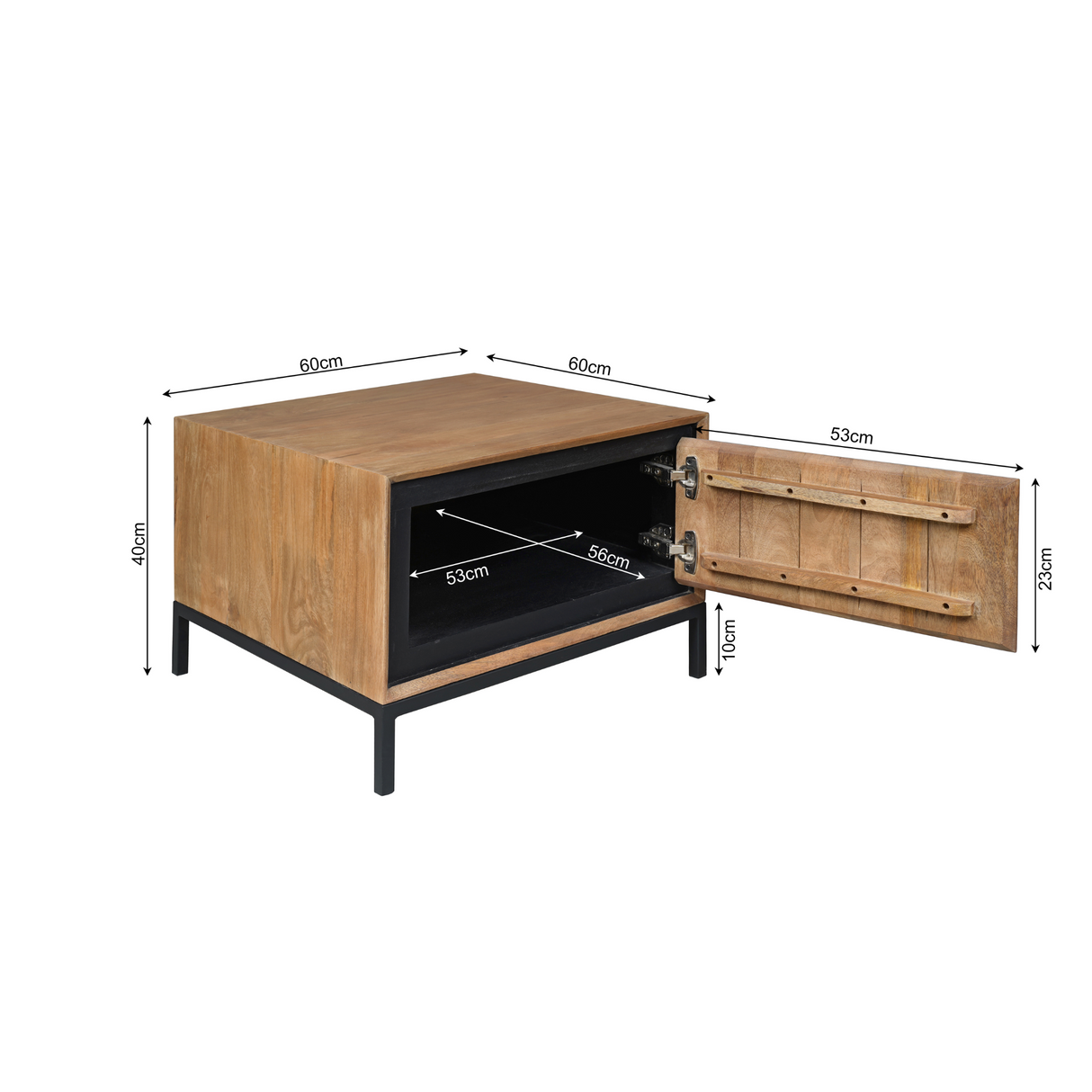 Bijzettafel Naturel Mangohout - 60 cm - Vierkant met Opbergvak