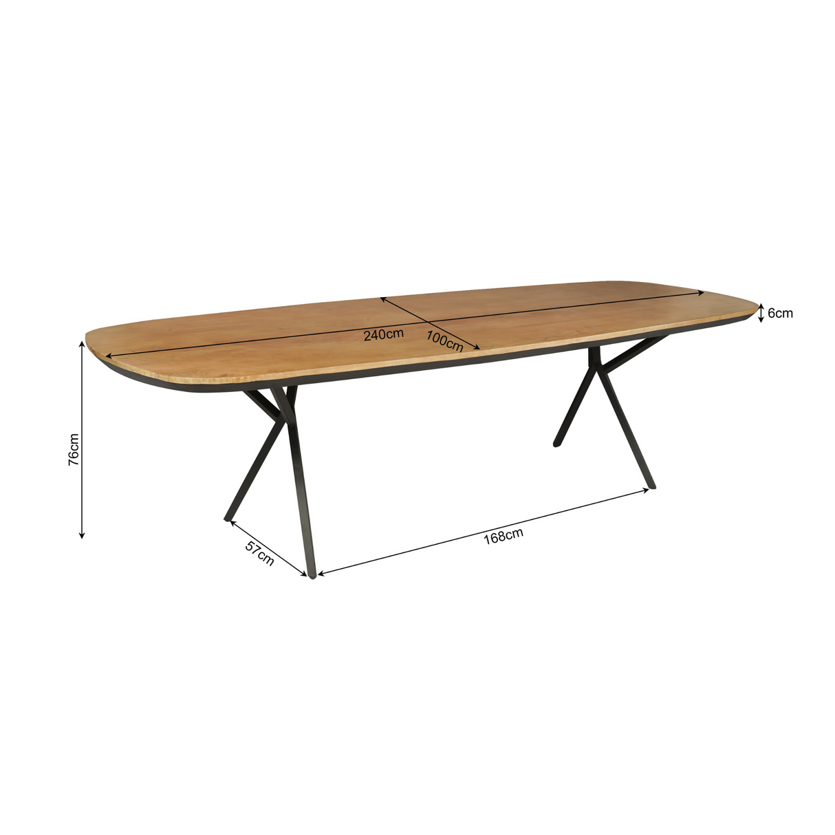 Eettafel - 240 cm - Naturel Mangohout - Zwarte Metalen U-poot