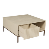 Salontafel Vierkant - Zand Mangohout - 1 Open Vak & 2 Lades - 80 cm