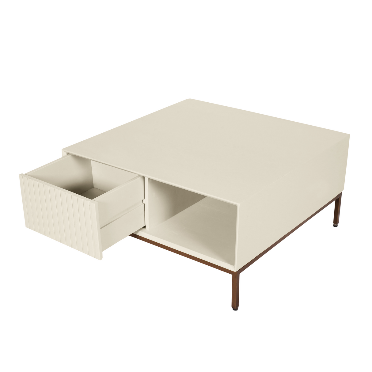 Salontafel Vierkant - Zand Mangohout - 1 Open Vak & 2 Lades - 80 cm