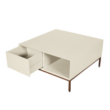 Salontafel Vierkant - Zand Mangohout - 1 Open Vak & 2 Lades - 80 cm