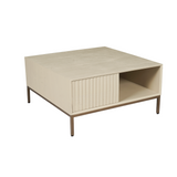 Salontafel Vierkant - Zand Mangohout - 1 Open Vak & 2 Lades - 80 cm