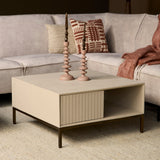 Salontafel Vierkant - Zand Mangohout - 1 Open Vak & 2 Lades - 80 cm