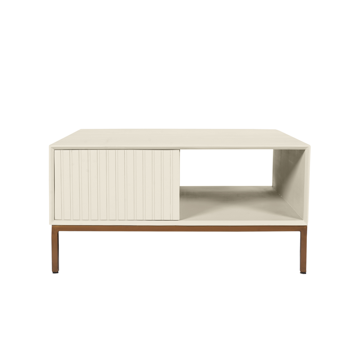 Salontafel Vierkant - Zand Mangohout - 1 Open Vak & 2 Lades - 80 cm
