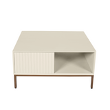 Salontafel Vierkant - Zand Mangohout - 1 Open Vak & 2 Lades - 80 cm