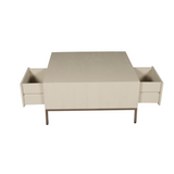 Salontafel Vierkant - Zand Mangohout - 1 Open Vak & 2 Lades - 80 cm