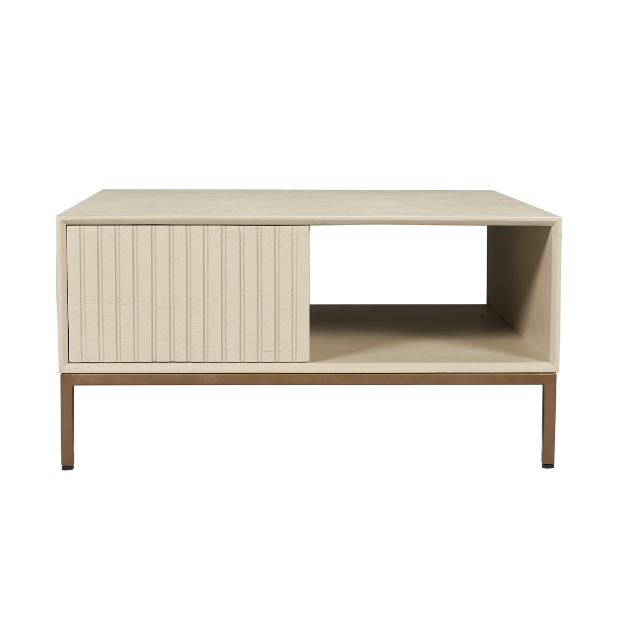 Salontafel Vierkant - Zand Mangohout - 1 Open Vak & 2 Lades - 80 cm
