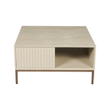 Salontafel Vierkant - Zand Mangohout - 1 Open Vak & 2 Lades - 80 cm