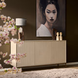 Dressoir - Zand Mangohout - 3 Deuren met Lattenpatroon - 165 cm