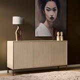 Dressoir - Zand Mangohout - 3 Deuren met Lattenpatroon - 165 cm