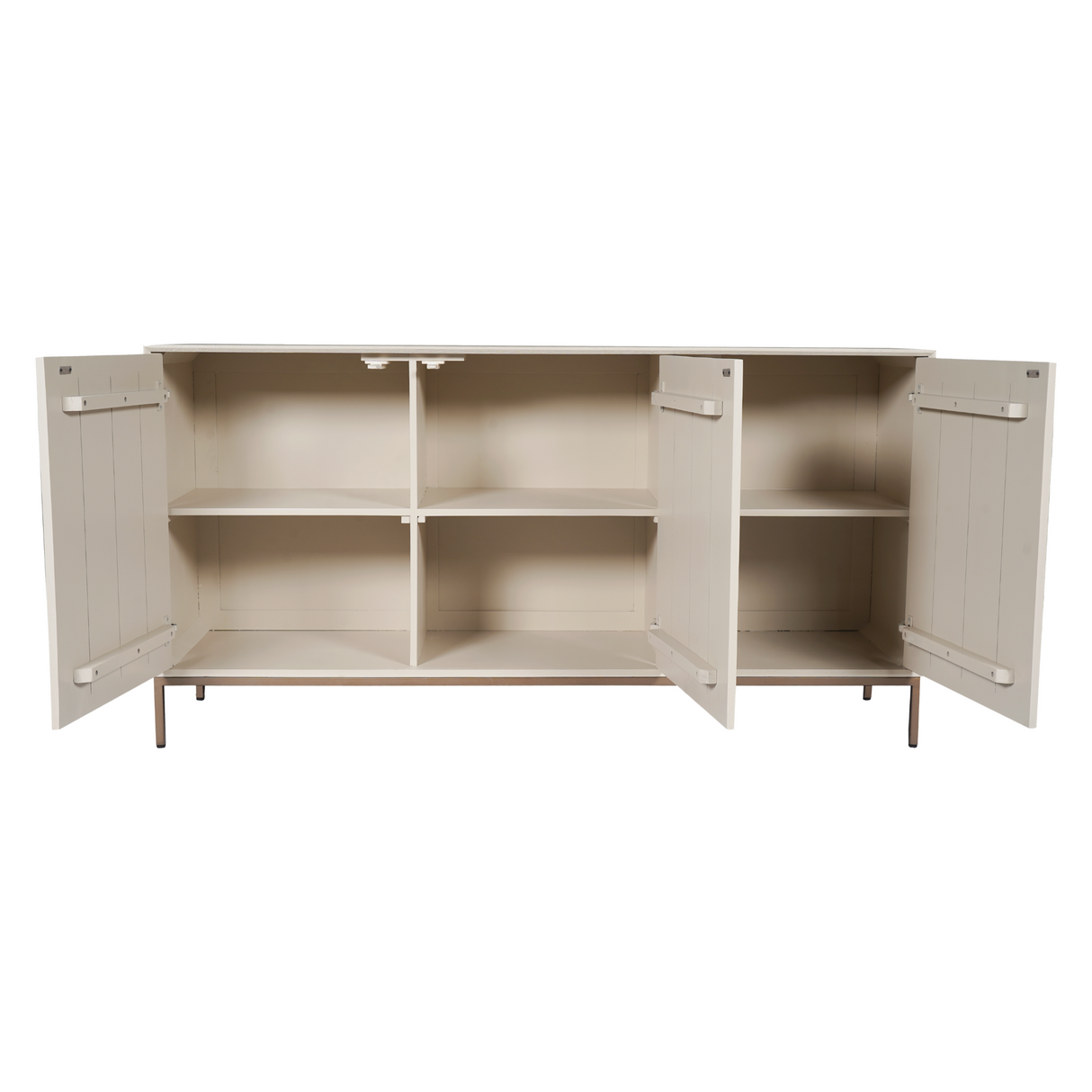 Dressoir - Zand Mangohout - 3 Deuren met Lattenpatroon - 165 cm