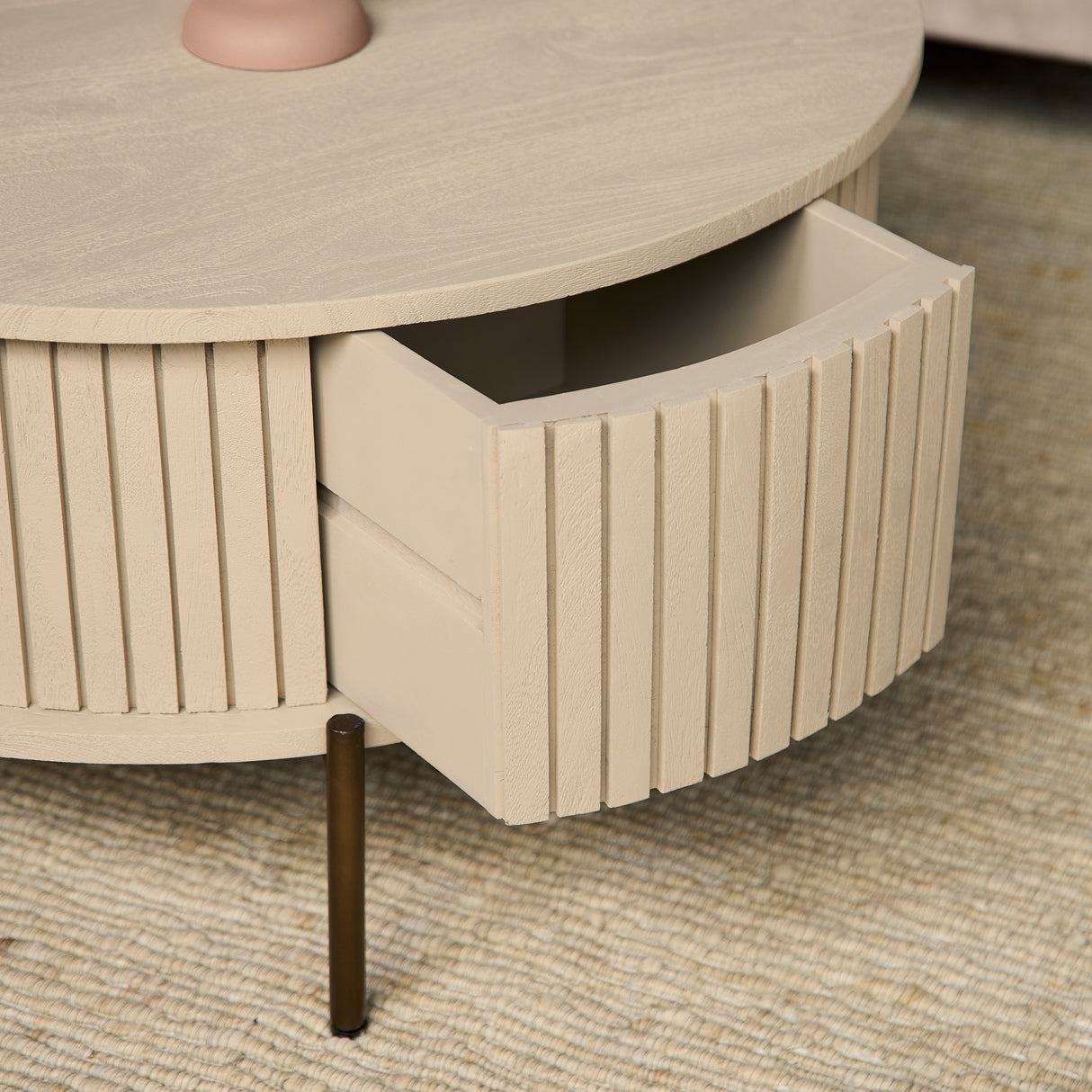 Salontafel Rond - Zand Mangohout - Modern Design met Lades - 80 cm