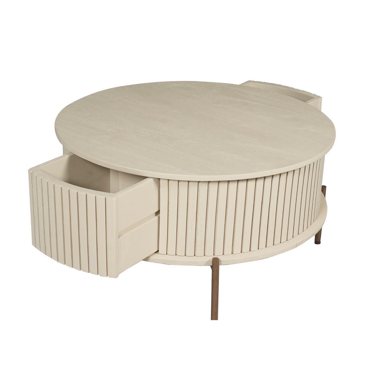 Salontafel Rond - Zand Mangohout - Modern Design met Lades - 80 cm