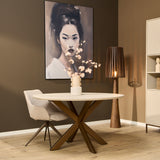 Ronde Eettafel - 110 cm - Zandkleurig Mangohout - Bronskleurige Designpoot
